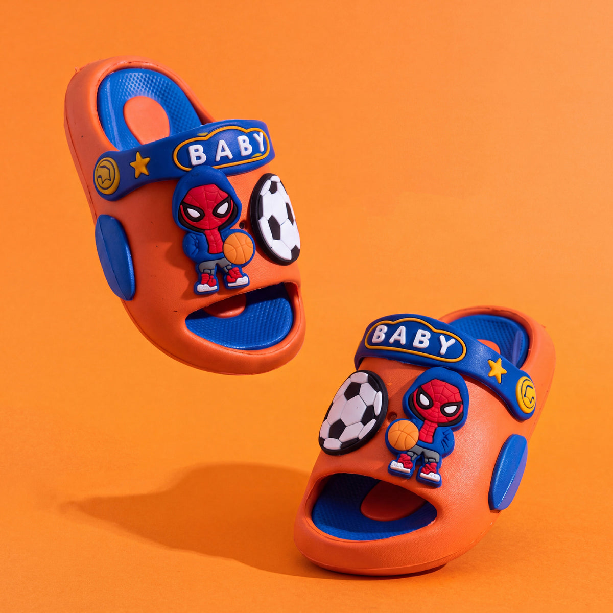 Spider-Man & Football Kids' Slide Sandals | Sunset Orange & Royal Blue
