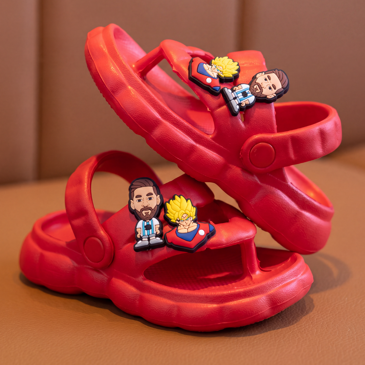 Messi & Goku Kids' Flip-Flop Sandals | Vibrant Red