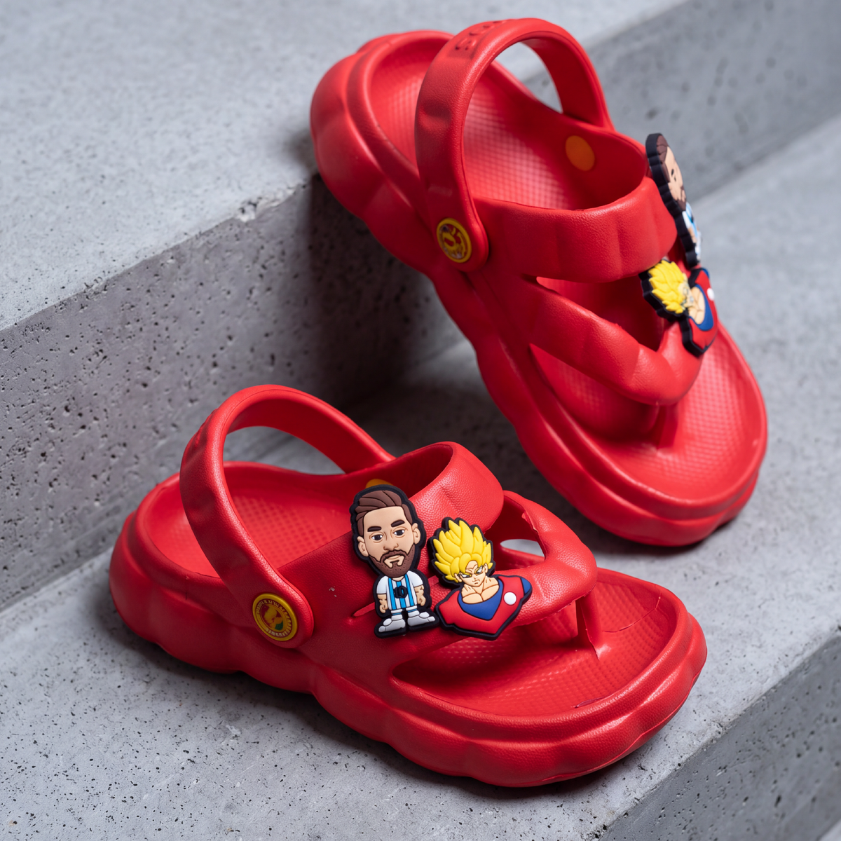 Messi & Goku Kids' Flip-Flop Sandals | Vibrant Red