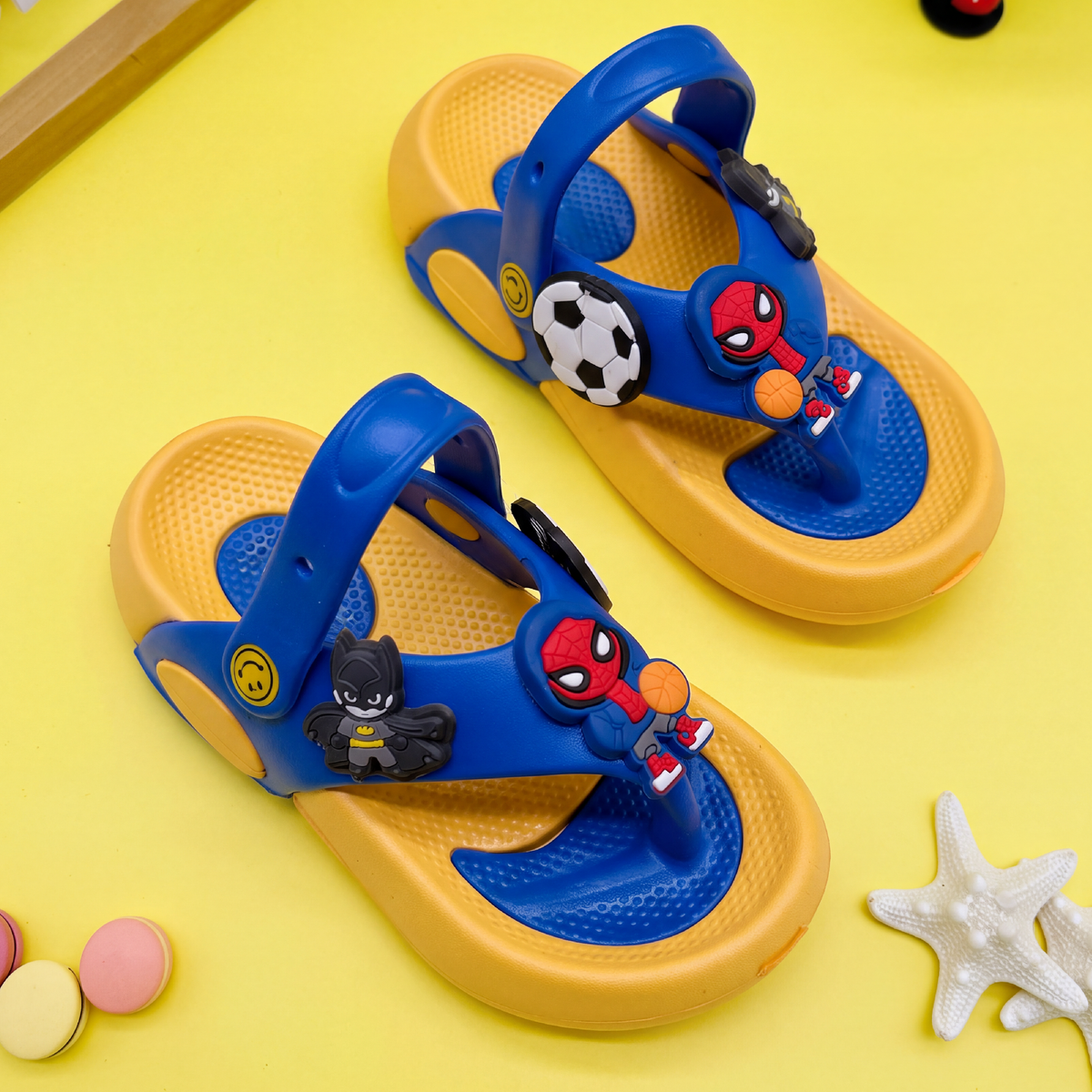 Yellow & Royal Blue Kids' Backstrap Flip-Flops Sandals