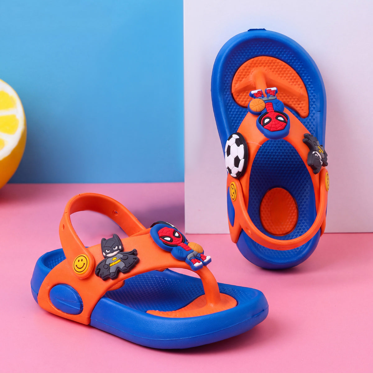 Spider-Man & Football Kids' Flip-Flop Sandals | Bright Orange & Royal Blue