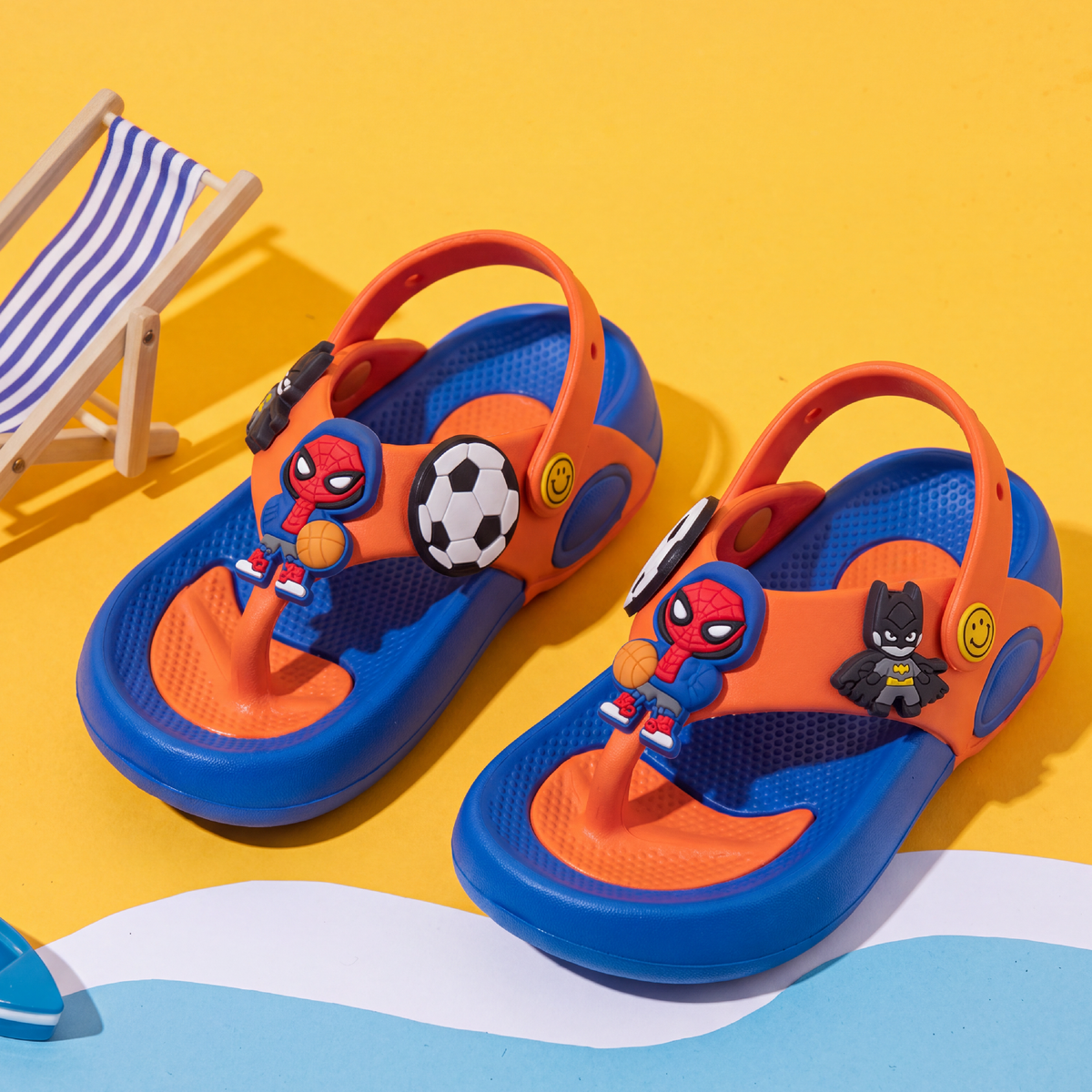 Spider-Man & Football Kids' Flip-Flop Sandals | Bright Orange & Royal Blue