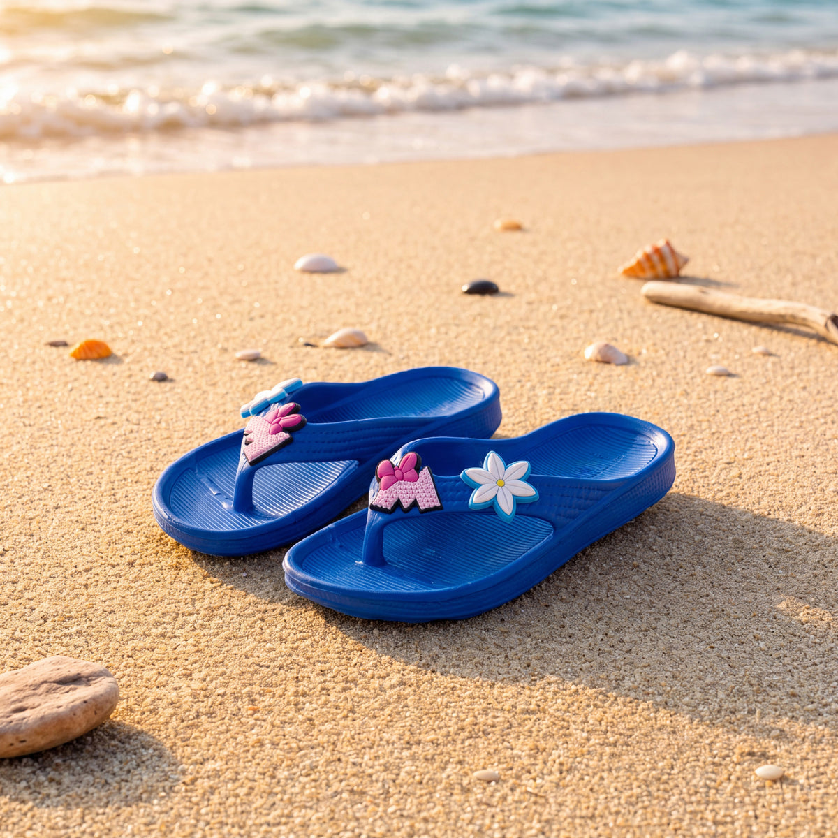 Minnie Bow & Daisy Flower Kids' Flip-Flop Slippers | Cobalt Blue
