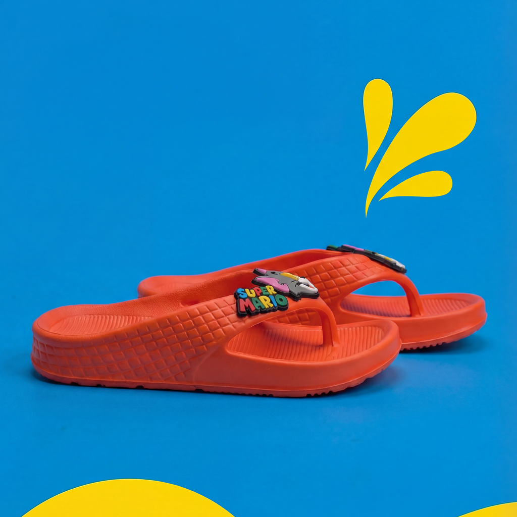 Tom Cat & Super Mario Kids' Flip-Flop Slippers | Fire Red