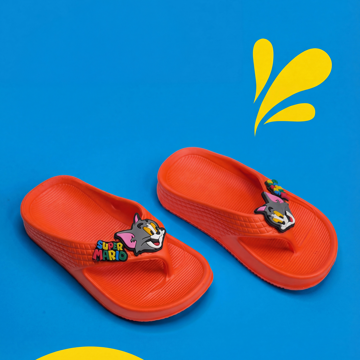 Tom Cat & Super Mario Kids' Flip-Flop Slippers | Fire Red