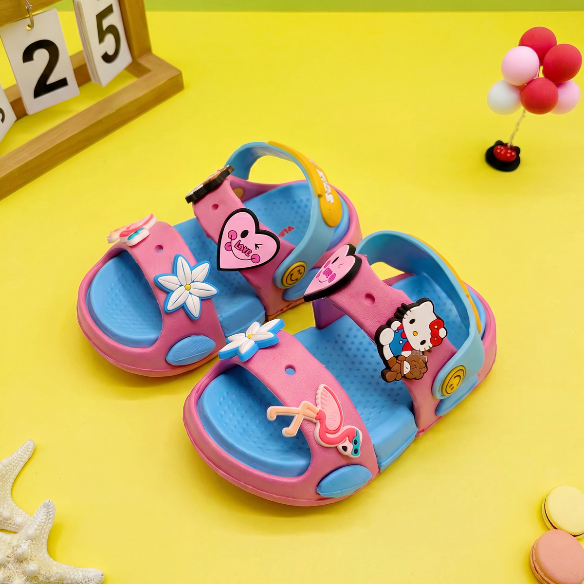 Hello Kitty & Flamingo Kids' Slide Sandals | Pink & Light Blue