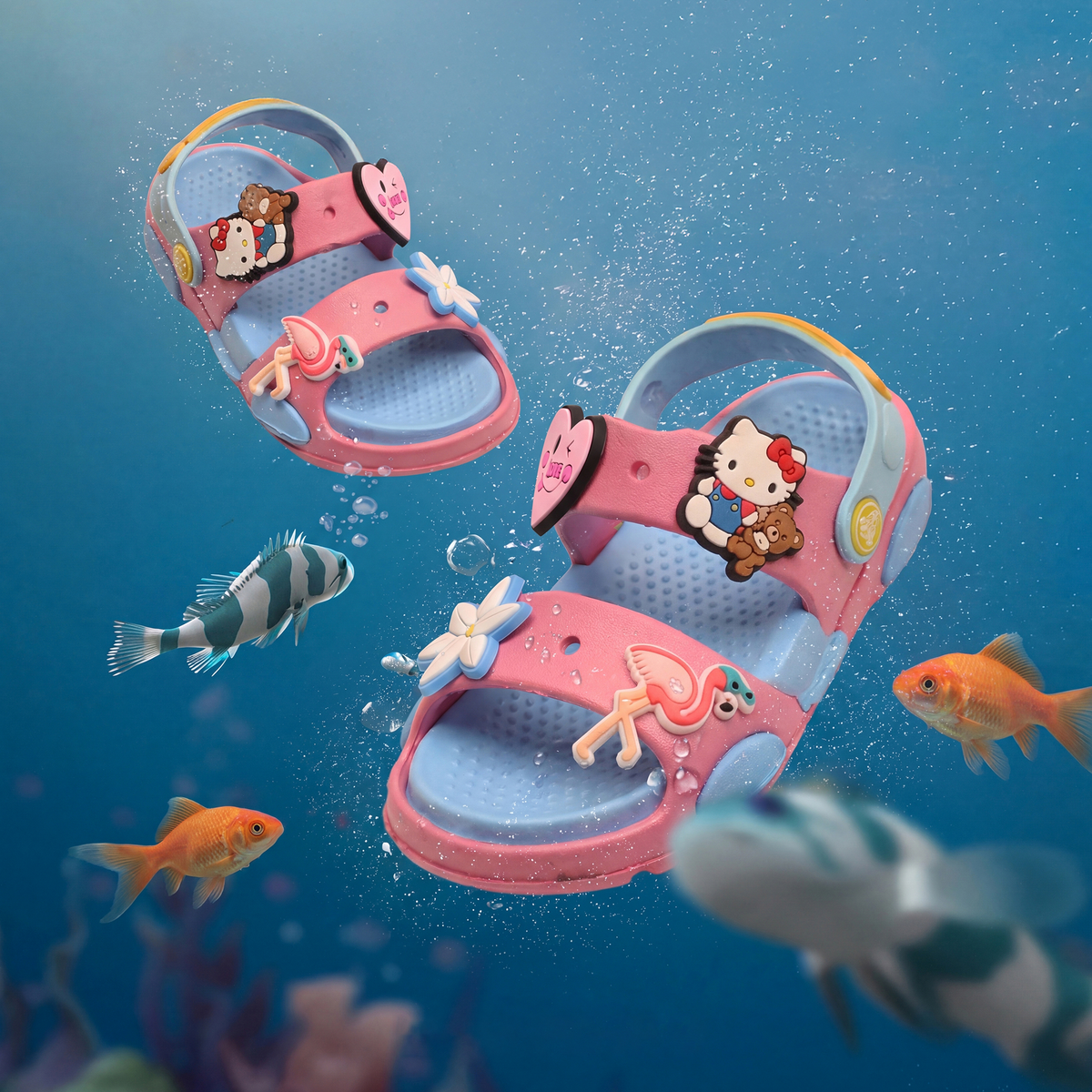 Hello Kitty & Flamingo Kids' Slide Sandals | Pink & Light Blue