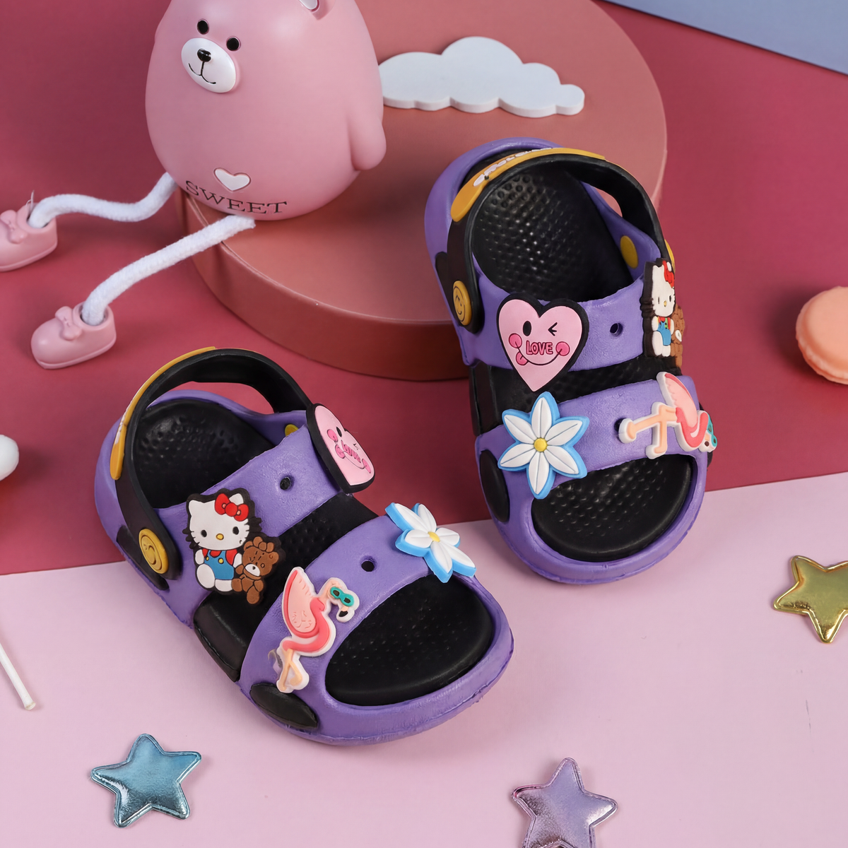 Hello Kitty & Flamingo Kids' Slide Sandals | Purple & Black