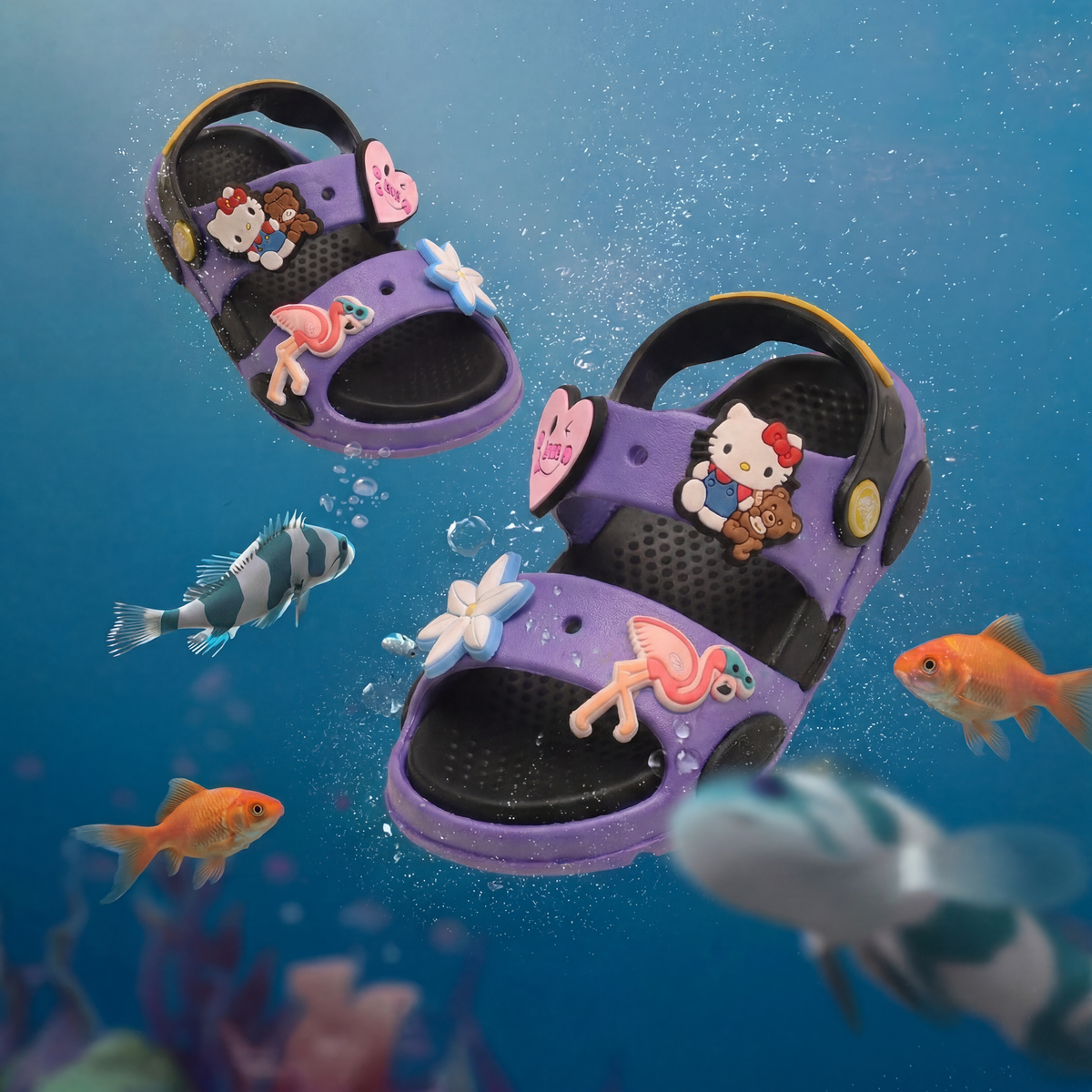Hello Kitty & Flamingo Kids' Slide Sandals | Purple & Black