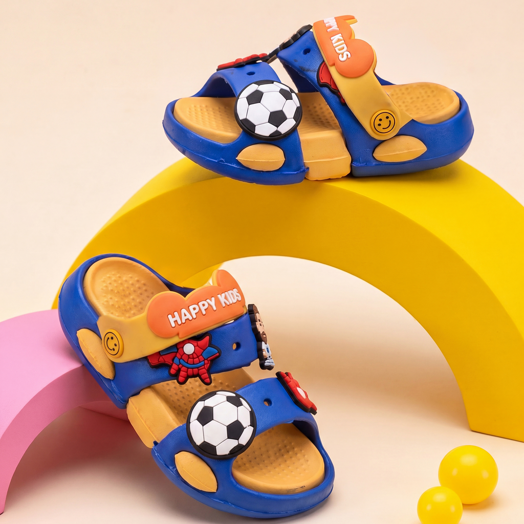 Happy Kids Superhero & Soccer Kids' Slide Sandals | Royal Blue & Yellow