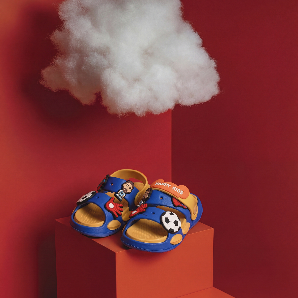 Happy Kids Superhero & Soccer Kids' Slide Sandals | Royal Blue & Yellow