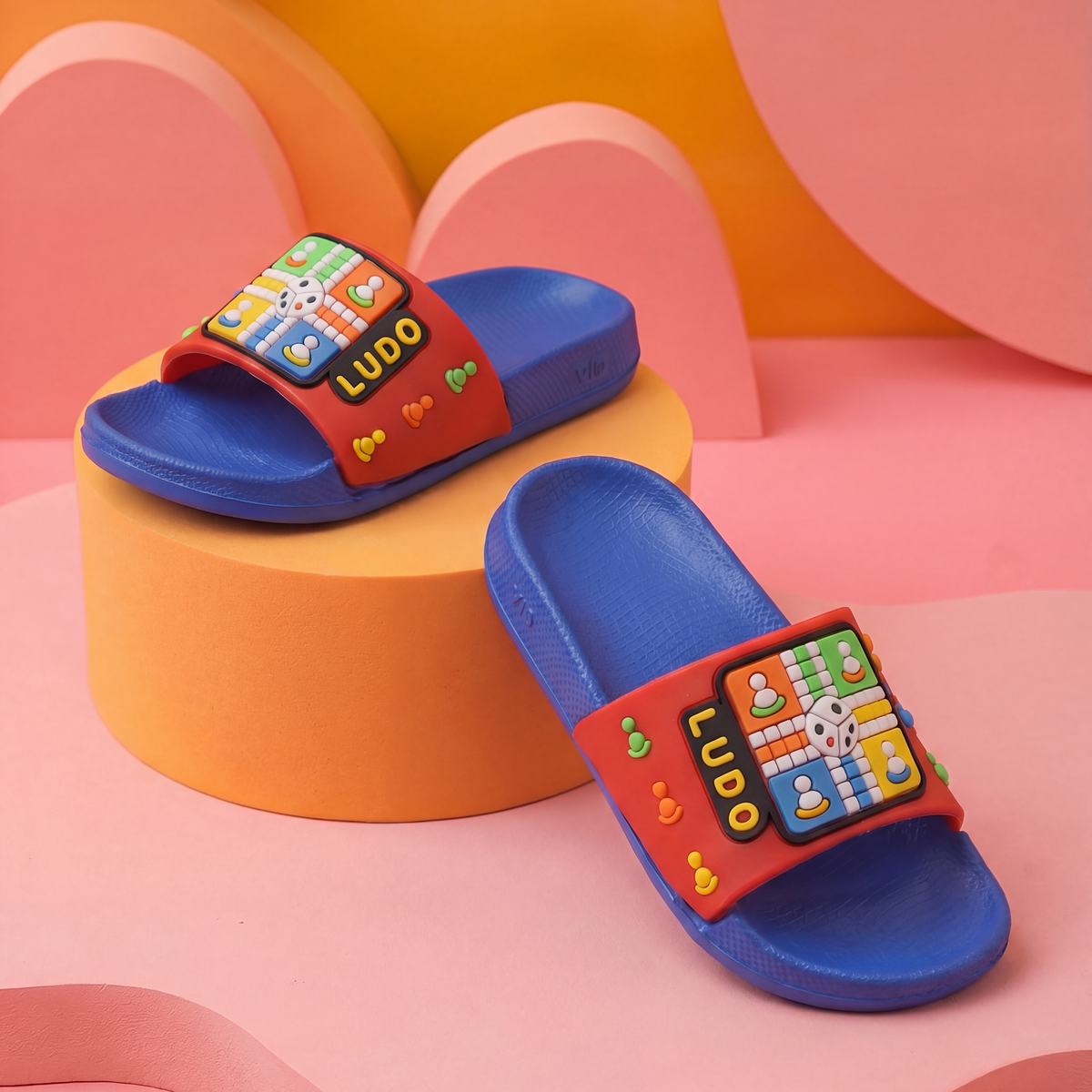 Ludo Board Game Kids' Slide Slippers | Red & Blue