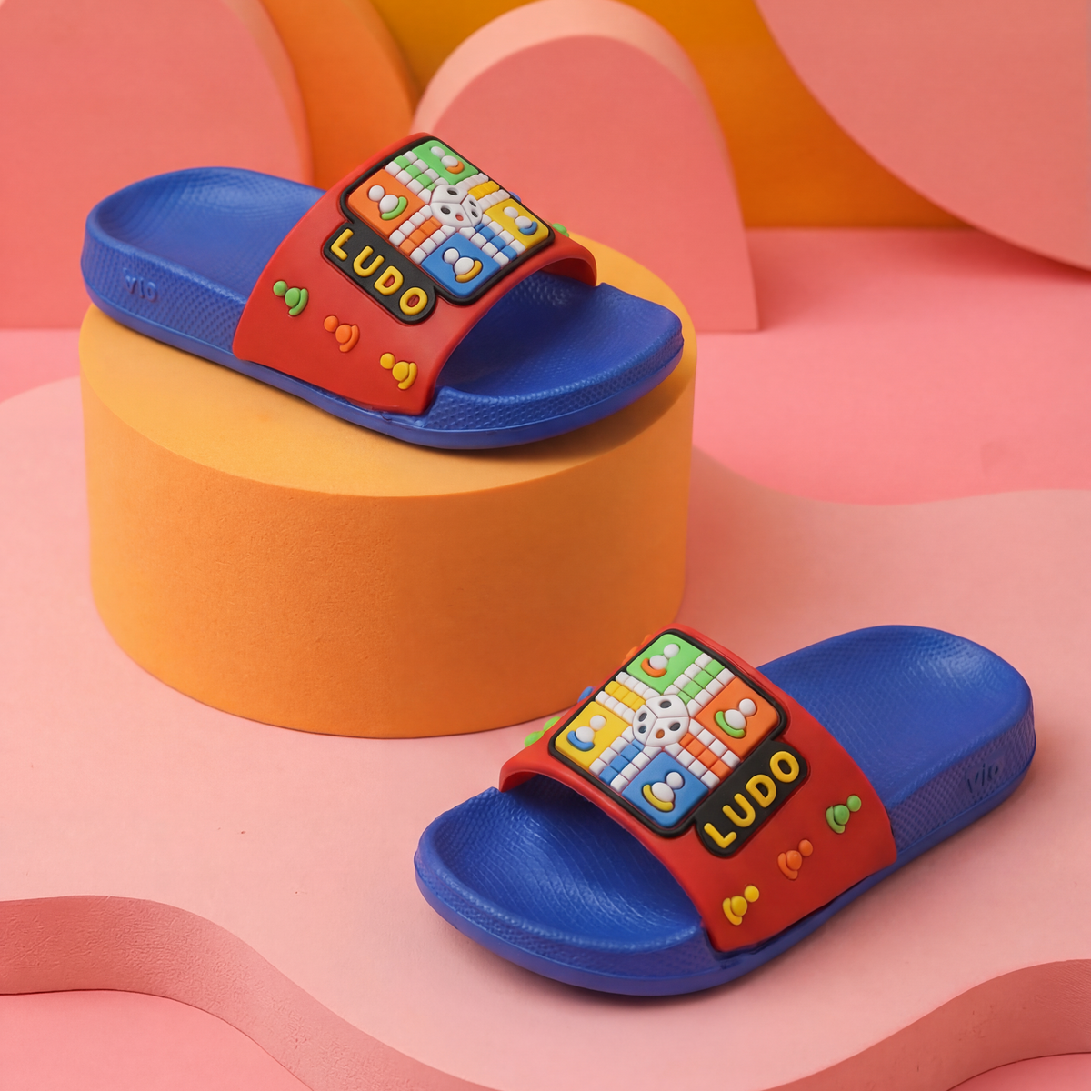 Ludo Board Game Kids' Slide Slippers | Red & Blue