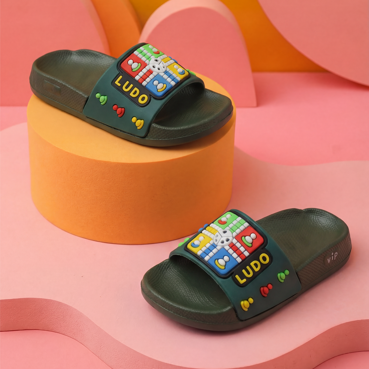 Ludo Board Game Kids' Slide Slippers | Dark Green