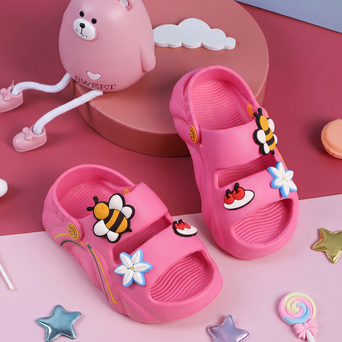 Bumblebee & Flower Kids' Slide Sandals | Candy Pink