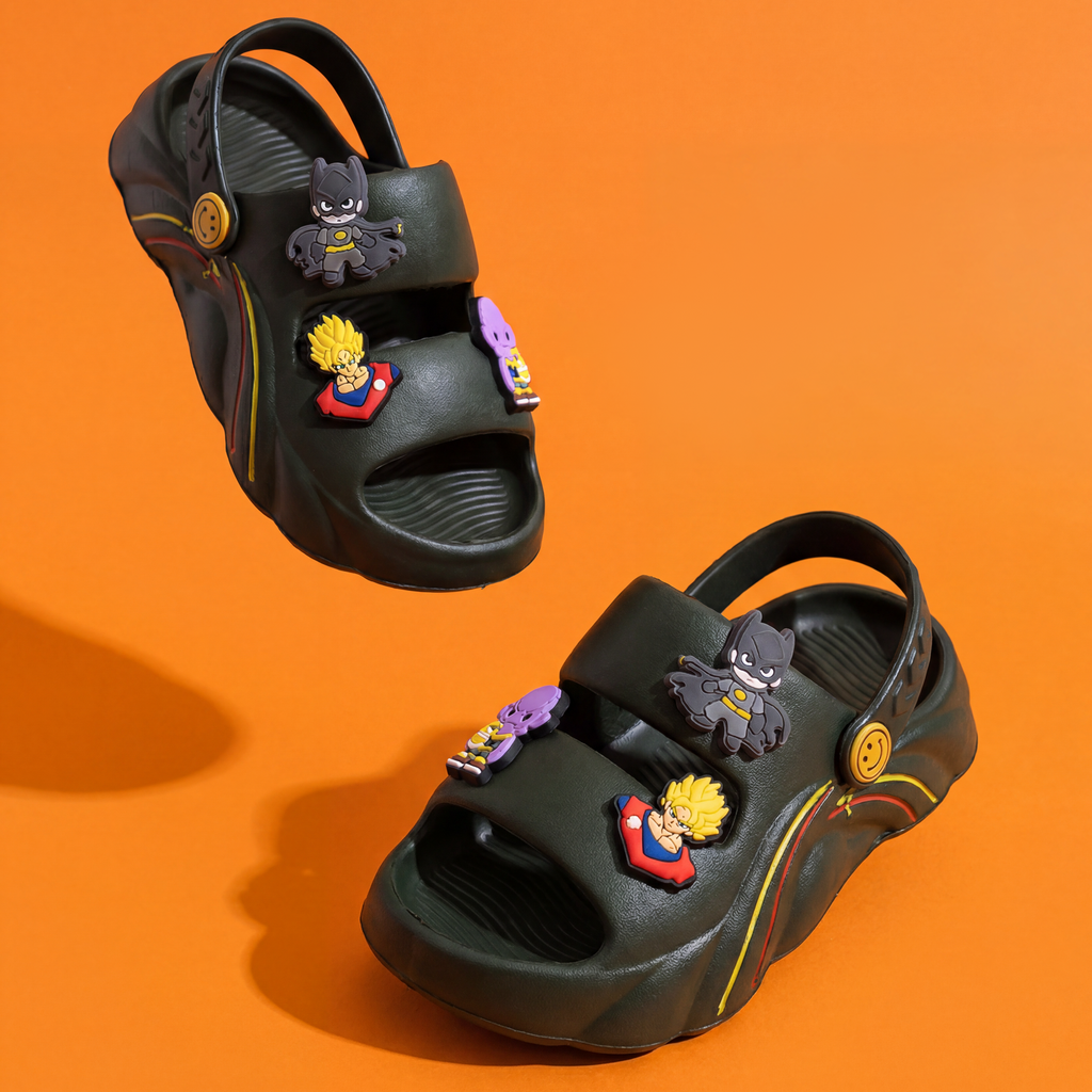 Batman & Goku Anime Kids' Slide Sandals | Dark Green