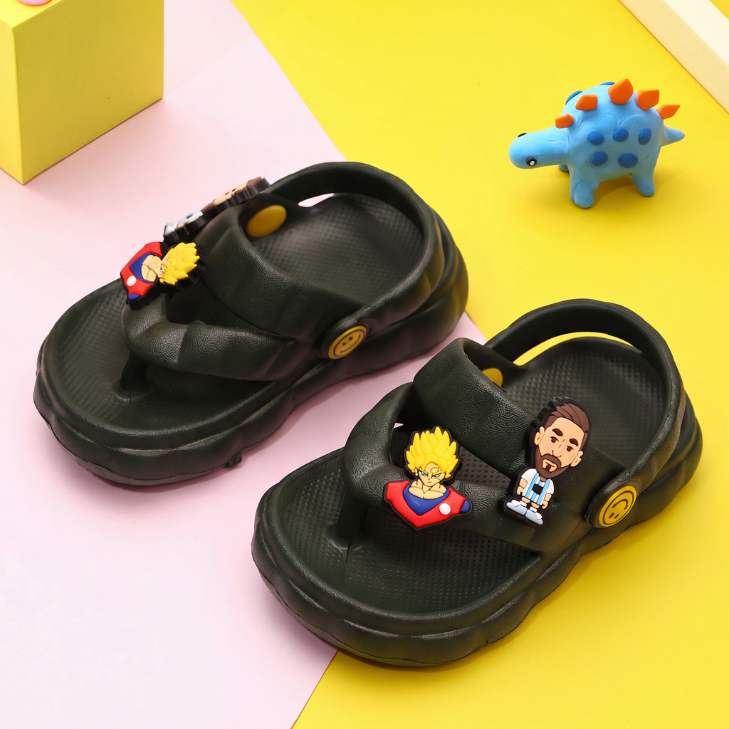 Messi & Goku Anime Kids' Flip-Flop Sandals | Dark Green