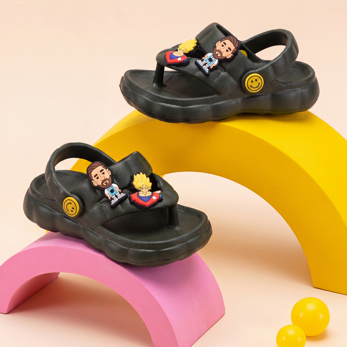 Messi & Goku Anime Kids' Flip-Flop Sandals | Dark Green