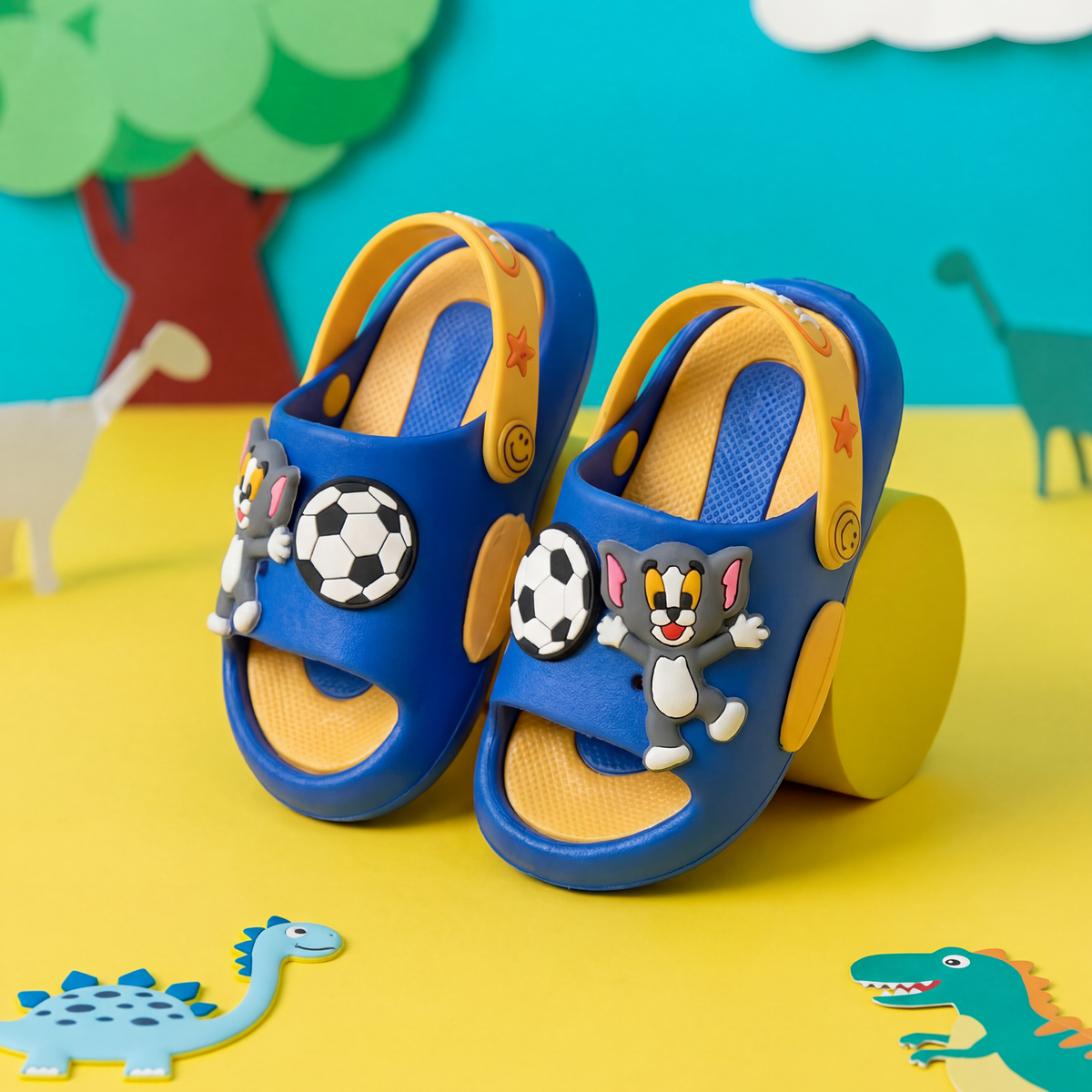 Spider-Man, Tom and Jerry Kids' Slide Sandals | Royal Blue & Yellow