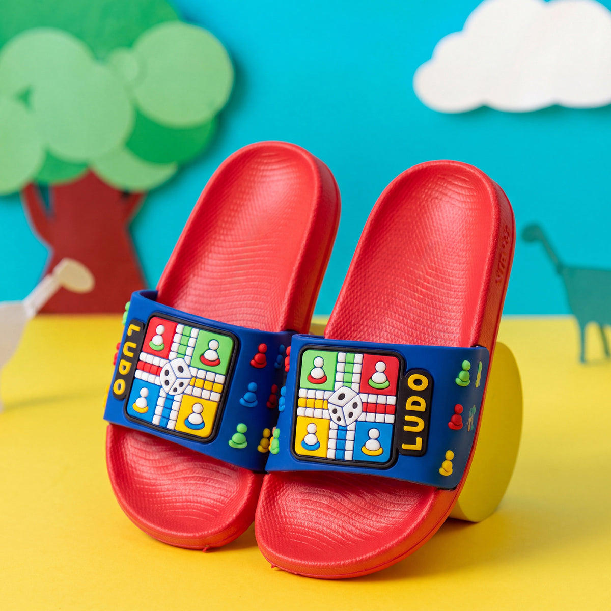Ludo Board Game Kids' Slide Slippers | Blue & Red