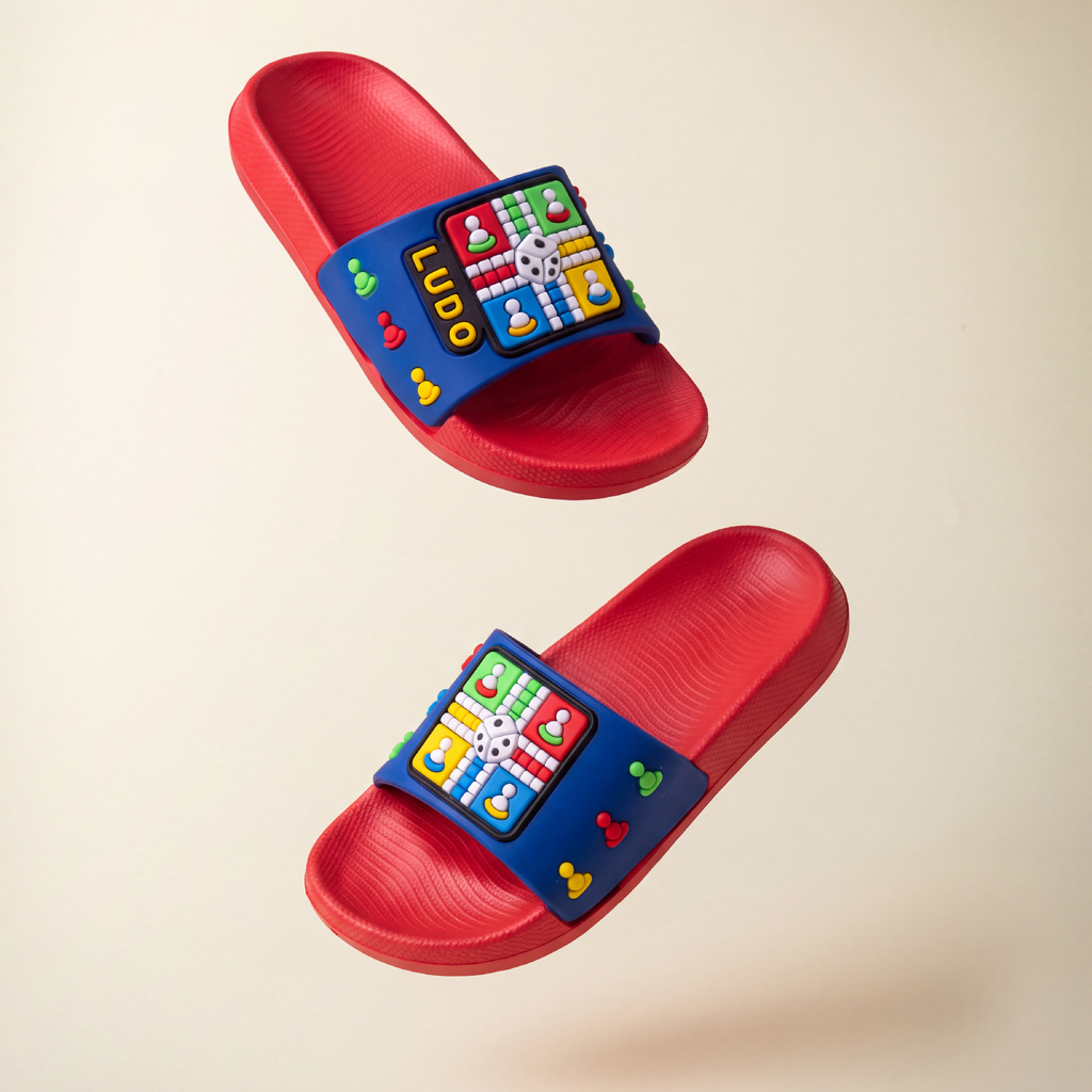 Ludo Board Game Kids' Slide Slippers | Blue & Red