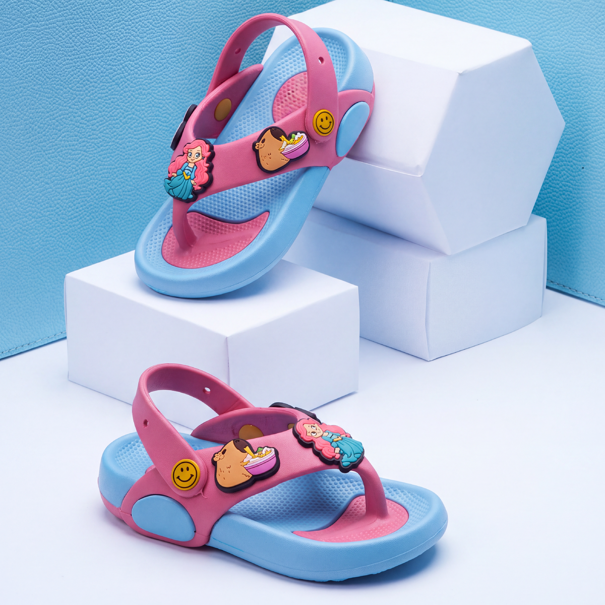 Pink & Light Blue Kids' Backstrap Flip-Flops Sandals