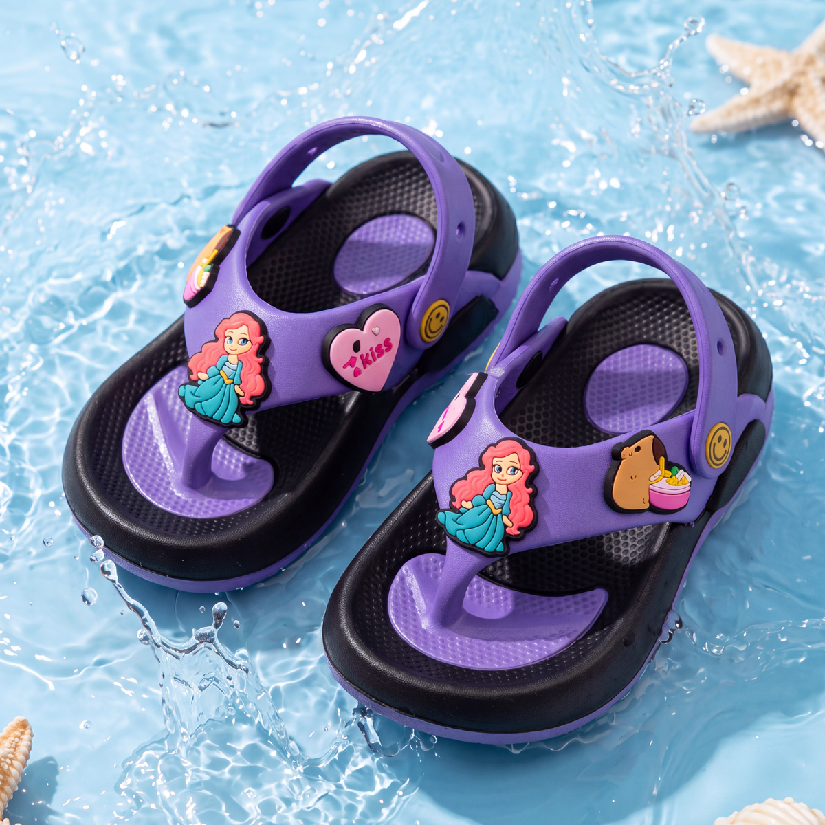 Purple & Black Kids' Backstrap Flip-Flops Sandals