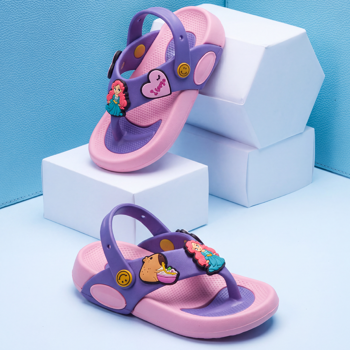 Purple & Pink Kids' Backstrap Flip-Flops Sandals